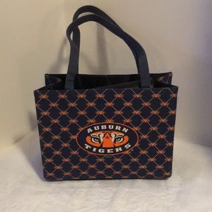 Auburn Tigers college blue orange two handle hand bag feet on bottom